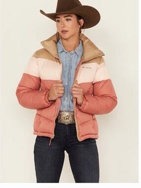 Columbia Women's Colorblock Puffer Jacket - Coral, Blush & Tan
